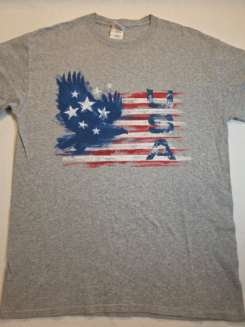 Vintage USA American Flag Eagle Graphic T-Shirt Gray Medium